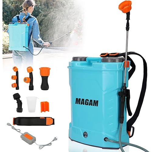 Battery Powered Backpack Sprayer 4 Gallon,Backpack Sprayer 8 Hours of Battery Life(12000 mAh),Meet The Needs of The Whole Day,100PSI Cutoff Pressure,5 Various Models of Spray Nozzles