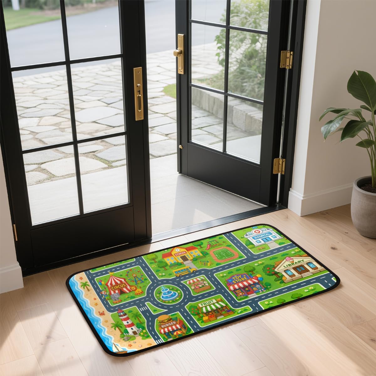 Kids Playmat Rug,Car Rug for Kids Toy Cars,Non-Slip Town City Track Carpet Educational Traffic Play Rugs for Playroom Classroom Nursery,39"x20"