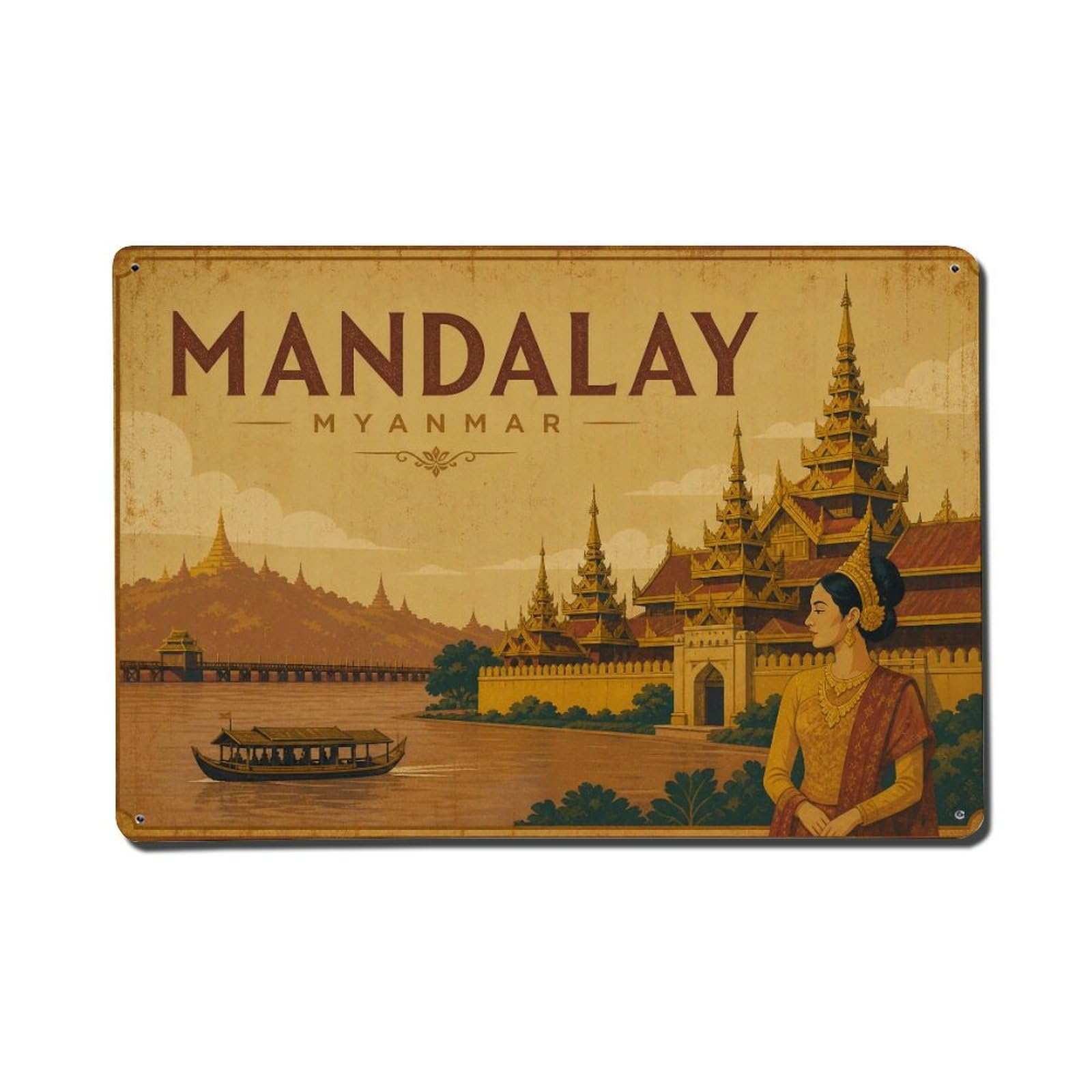 Metal Tin Sign Vintage Travel Myanmar Mandalay