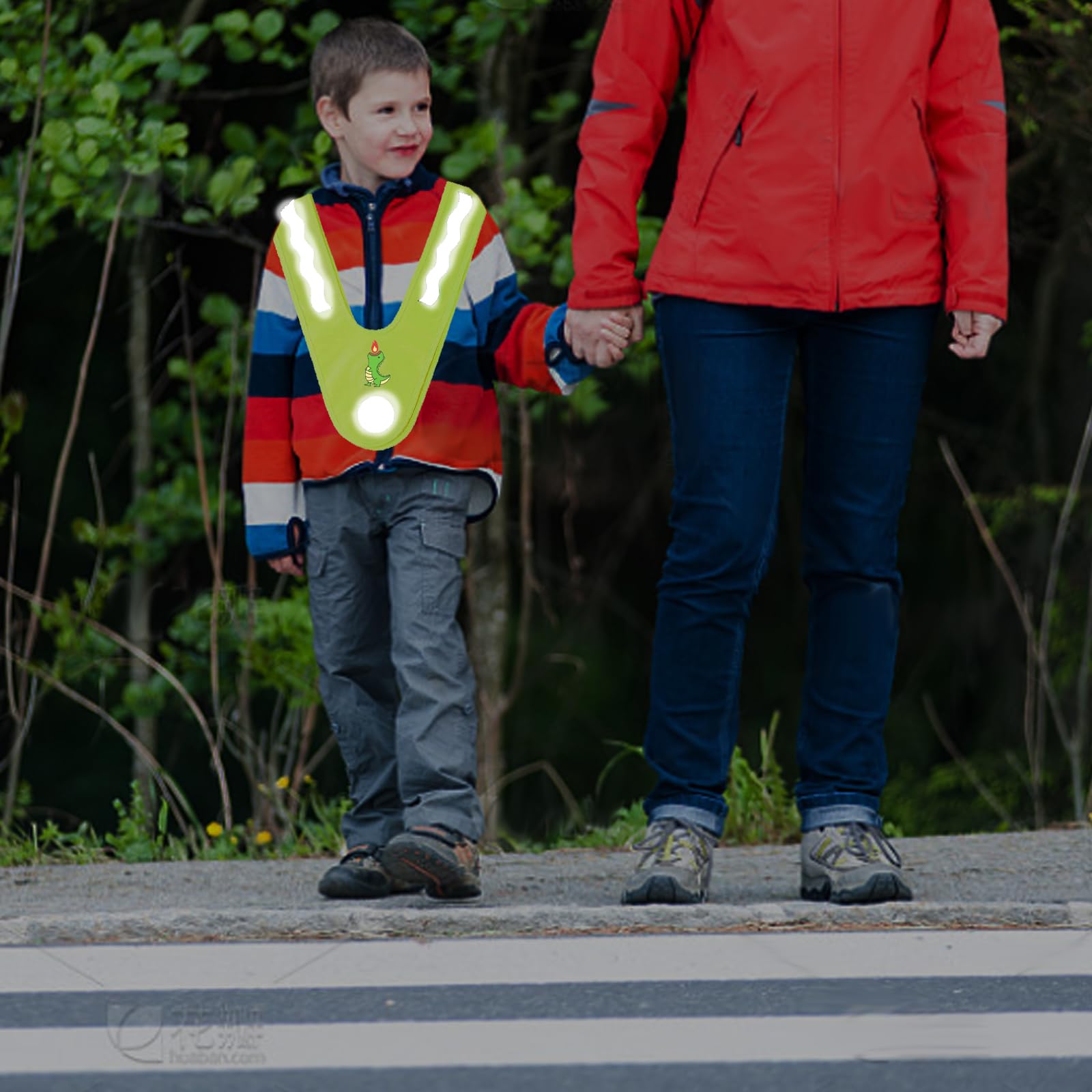 YOUYIKE 2 chalecos reflectantes para niños, en forma de V, amarillo, con bandas elásticas, chaleco luminoso para niños, chaleco reflectante para niños, para correr, ciclismo, carreteras nocturnas (B)