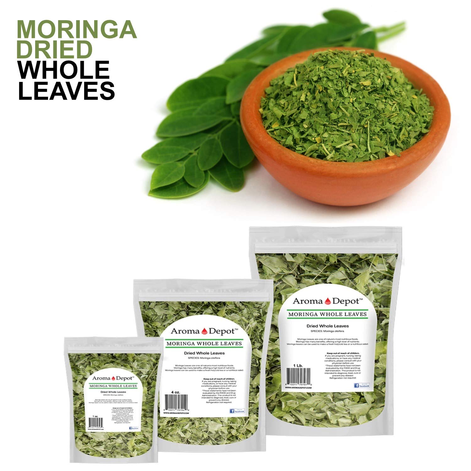 1lb. Dried Moringa WHOLE Leaves-100% Natural from India, Non-GMO, Gluten-Free. Rich in Proteins and antioxidants. Ideal for Smoothies, Tea, and Recipes. The Miracle Tree.
