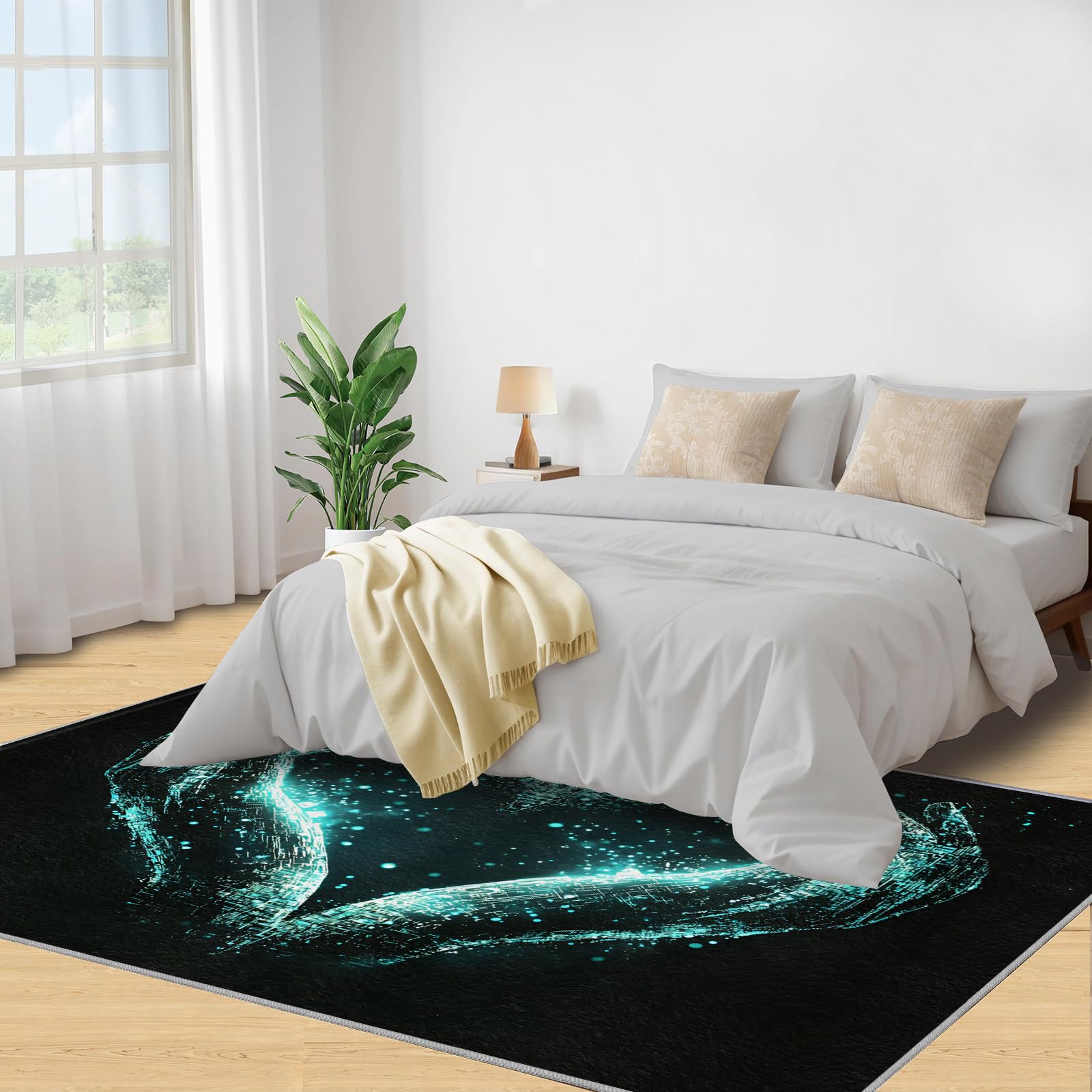 Romance Rug Tapis d'intérieur lavable pour chambre à coucher et salon – Tapis d'intérieur lavable pour décoration d'intérieur – Antidérapant et à poils courts – 150 x 180 cm – Bleu sarcelle