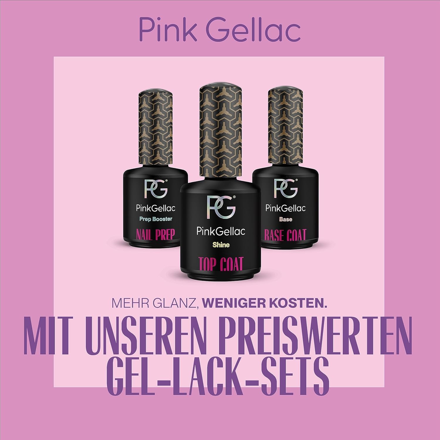 Pink Gellac UV Nagellack Set - 3 Stück Basic Refill Set 3x 15 ml - Base und Top Coat Kit mit Prep Booster Nail Prep - Made in Holland