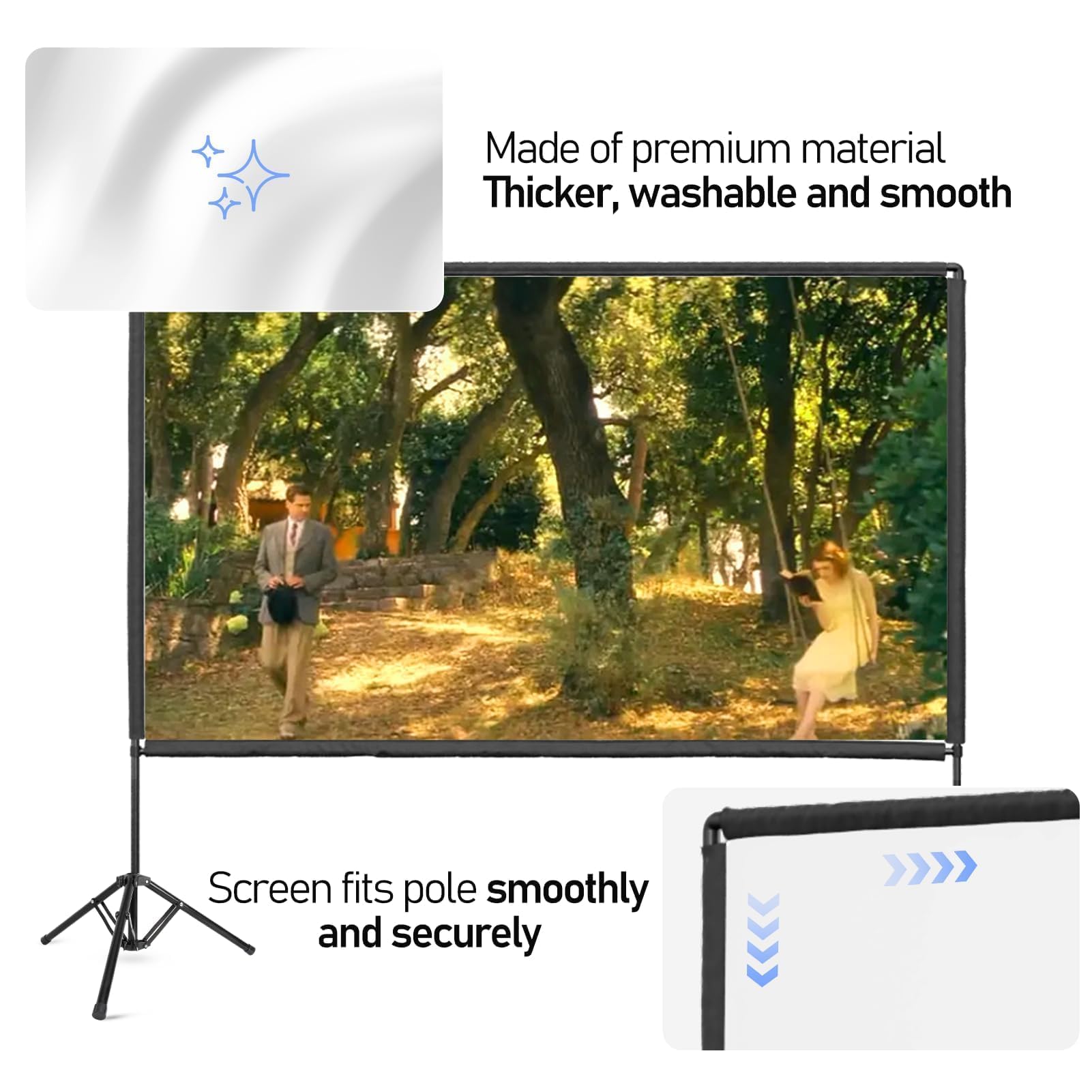 EMART Ekran projekcyjny z obsługą 100 cali, ekran projektora | Przenośny 16:9 4K, przód i tył HD, płótno projekcyjne stojące, kino domowe, biuro