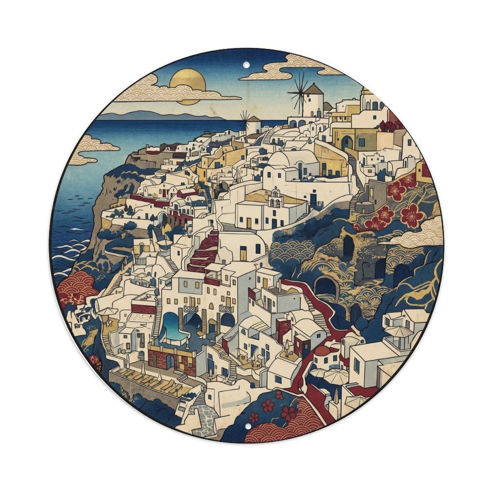 Terraced Buildings Fira Santorini Greece Cyclades Metal Tin Sign