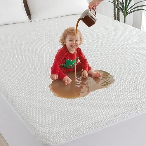JOSOP Protector de colchón Queen 100% impermeable, transpirable, refrescante, 3D, de viscosa de bambú, con bolsillo profundo de 6 a 16 pulgadas,