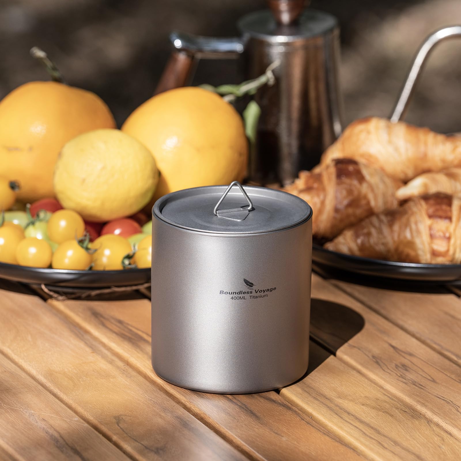 Boundless Voyage Titanium Double Walled Cups Ultralight Stackable Storage Metal Tea Coffee Drinking Mug Durable Portable Cup for Outdoor Camping Daily Use (400ml)