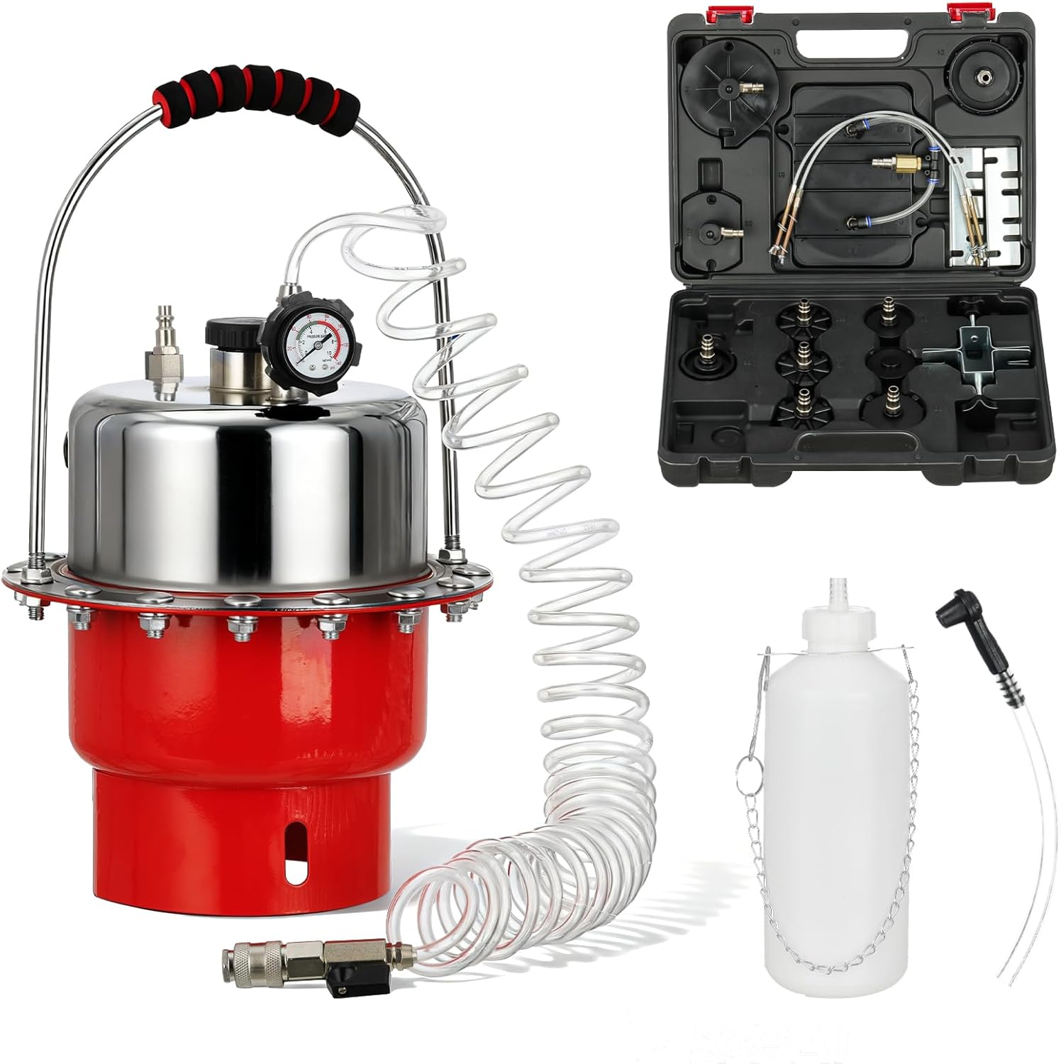 WNZ 5.3Qt Brake Bleeder kit,Master Cylinder Bleeder kit Pressure Iron Brake Bleeder Tool,Universal One Person Pneumatic Kit with Dedicated Waste Oil Jug & Full Universal Adapter Set