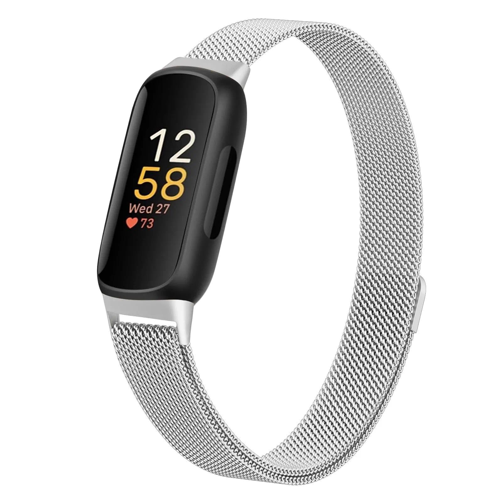 TUV PLNT Straps Compatible with Fitbit Inspire 3,Adjustable Stainless Steel with Double Magnetic Clasp Replacement Straps for Women Men/Champagne Gold (Silver)