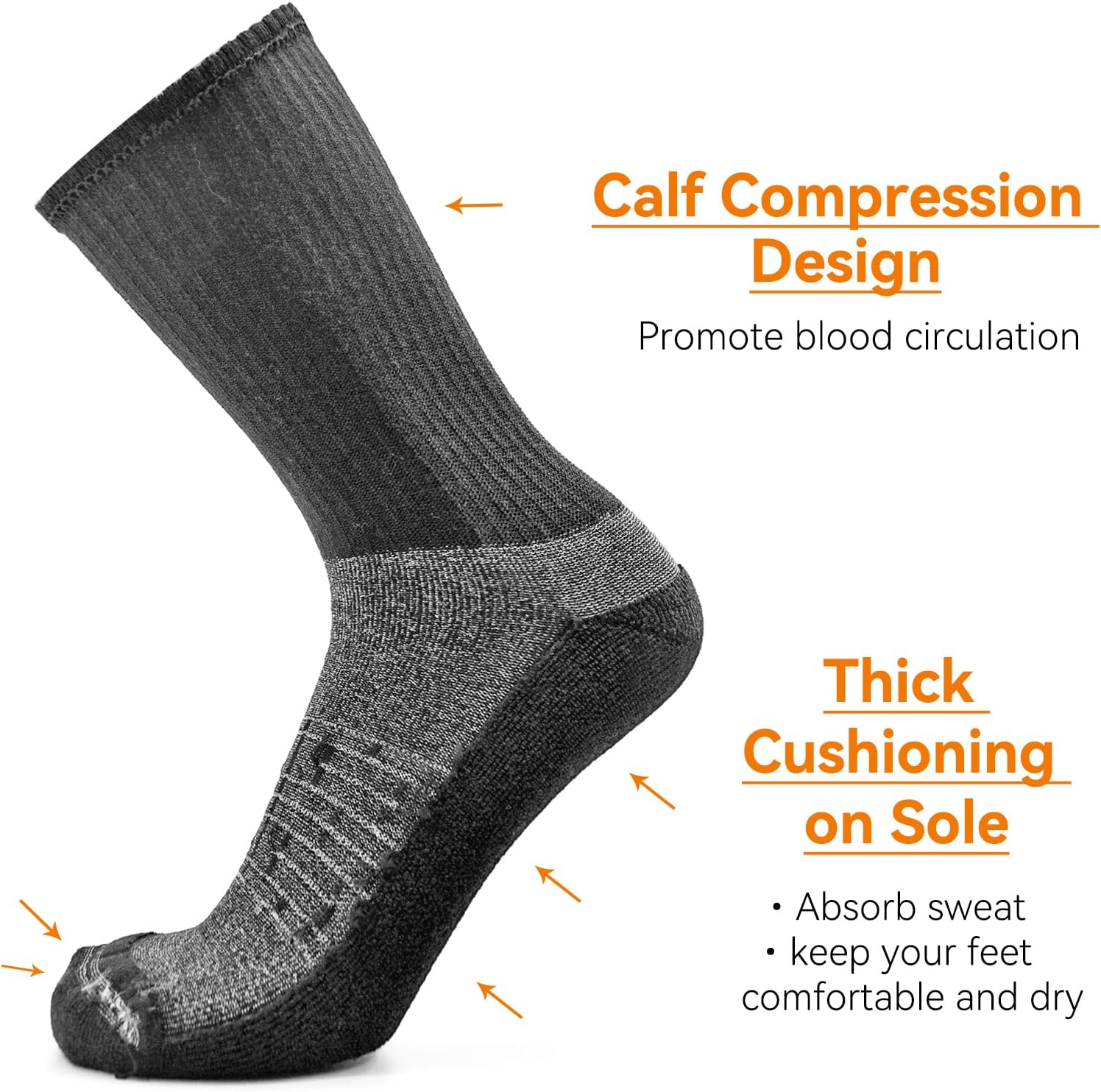 JSPA 4 Pack Men's Merino Wool Hiking Sport Socks Women's Crew Warm Thick Cushioned Outdoor Athletic Socks for Walking Running