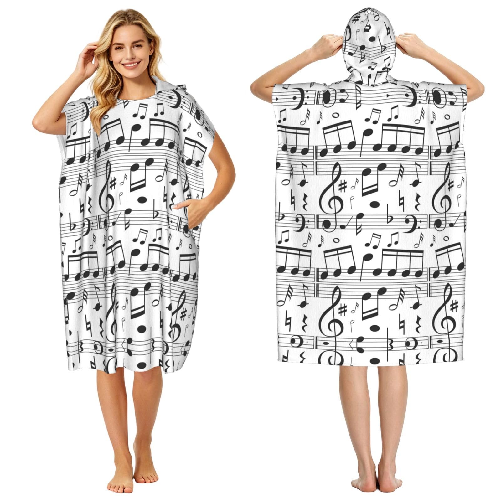 Poncho piscine séchage rapide avec capuche peignoir éponge imprimé musique