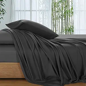 SONORO KATE 100% Viscose Derived from Bamboo_Sheets King Size, Ultra Breathable & Cooling Bed Sheets for Hot Sleepers, Hotel Luxury Silky Bedding Sheets, 16" Deep Pocket - 4PC (Black,King)