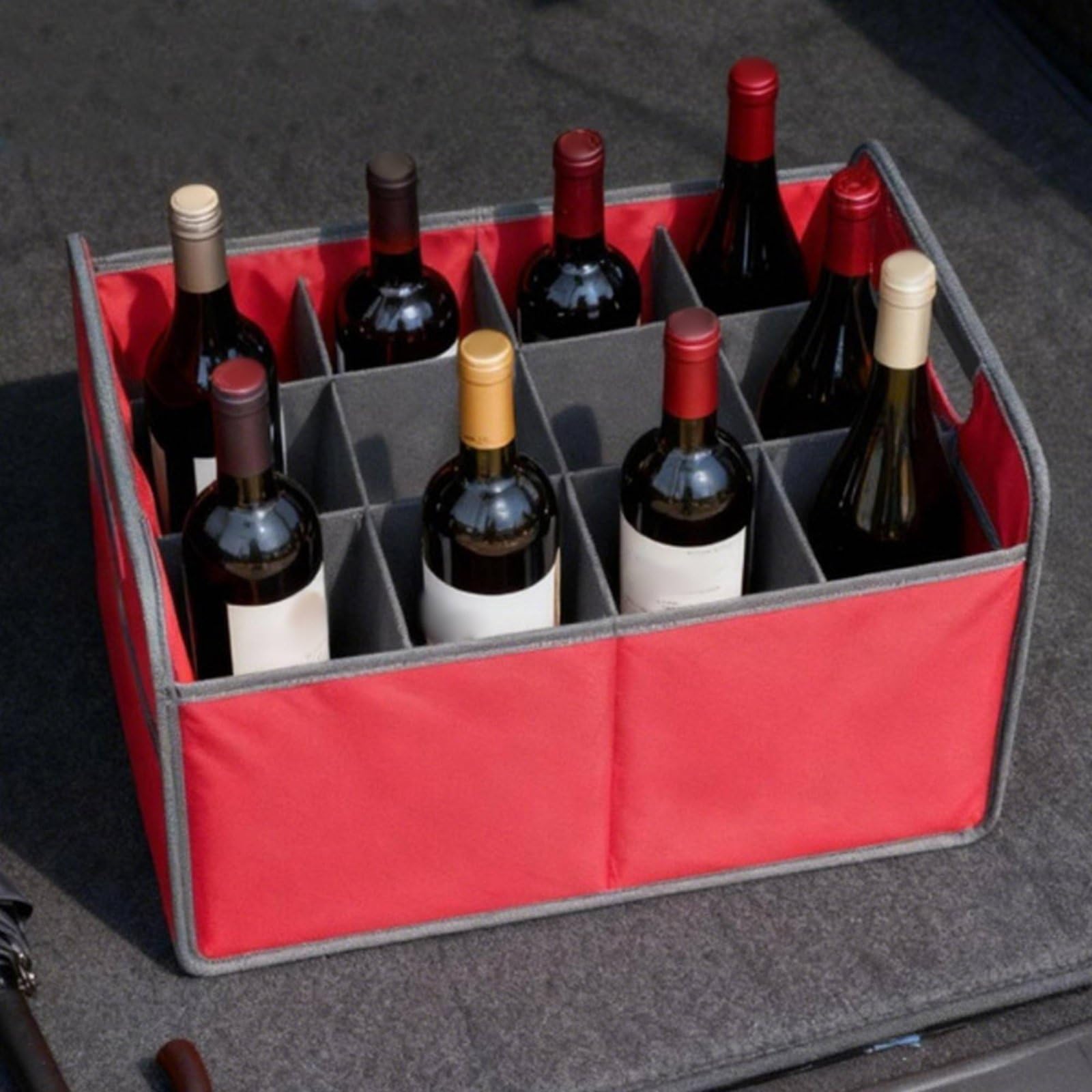 perfk Portabottiglie Pieghevole Organizer Auto Contenitore Bevande Borsa Bottiglie Cassetta Trasporto Collassabile Impermeabile con Manici Rinforzati E, Nero