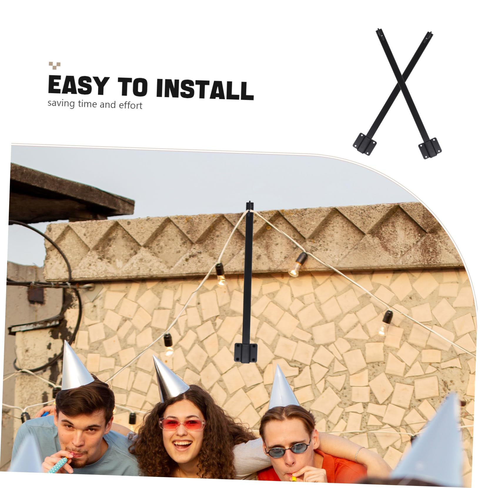 Support Poteau Résistant à Corrosion pour Guirlandes Lumineuses Extérieures 1 Set en Fer Noir, Poteau Résistant la Corrosion Forte Stabilité pour Clôtures et Terrasses