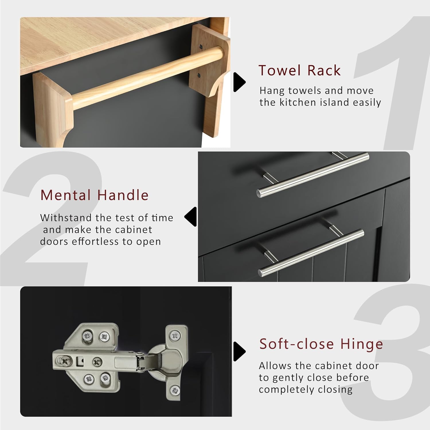 Kitchen Island with Storage, Farmhouse Rolling Island Cart for Kitchen, with Drop Leaf Countertop, Portable Kitchen Carts on Wheels with 3 Tier Pull Out Cabinet Organizer (Black, Large)