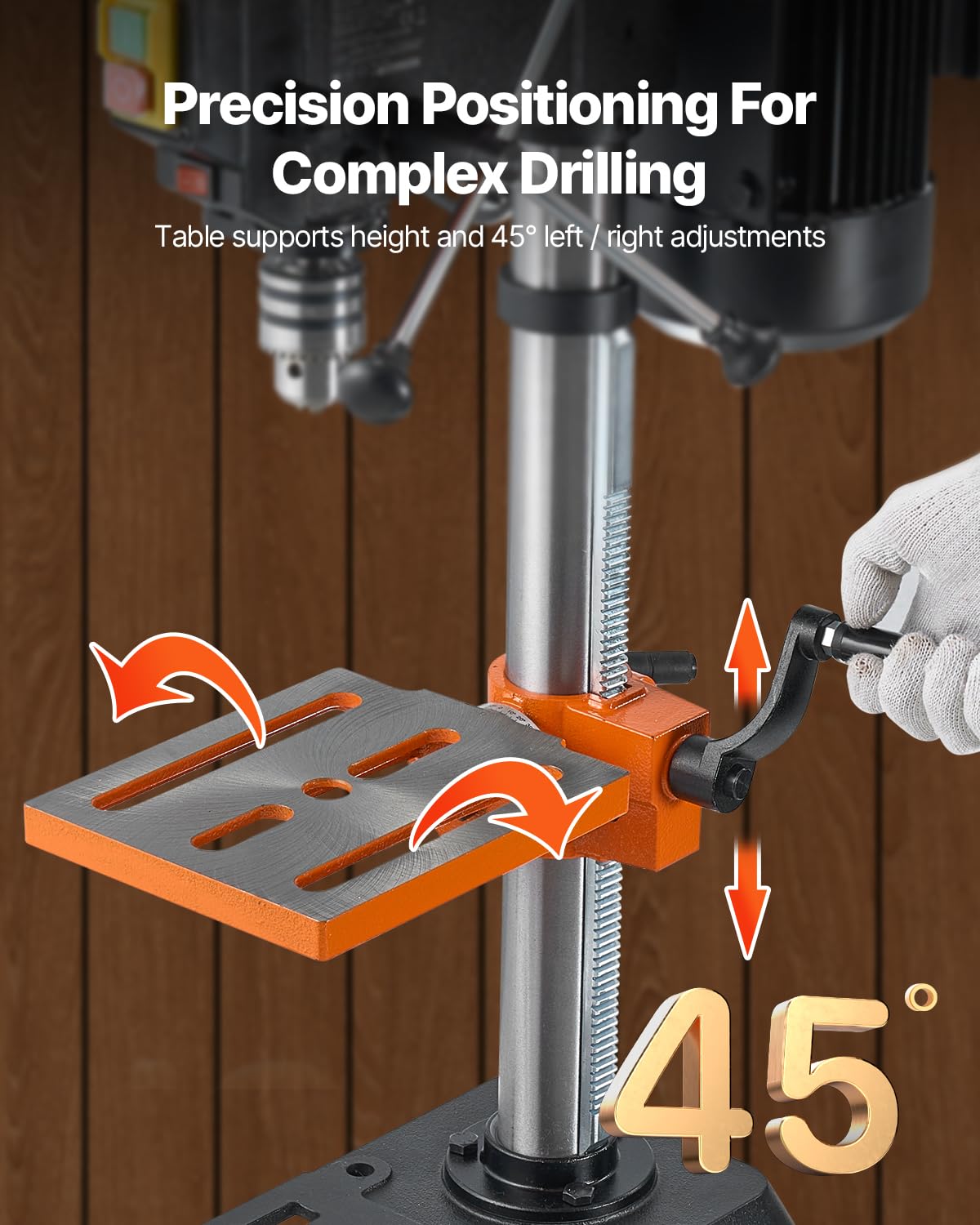 VEVOR Perceuse à Colonne d'Établi 254 mm, 550 W, Vitesse Réglable 550/950/1500/2000/2500 tr/min, Moteur à Induction, Table de Travail Inclinable 0-45°, Positionnement par Rayons X, pour Bois et Métal