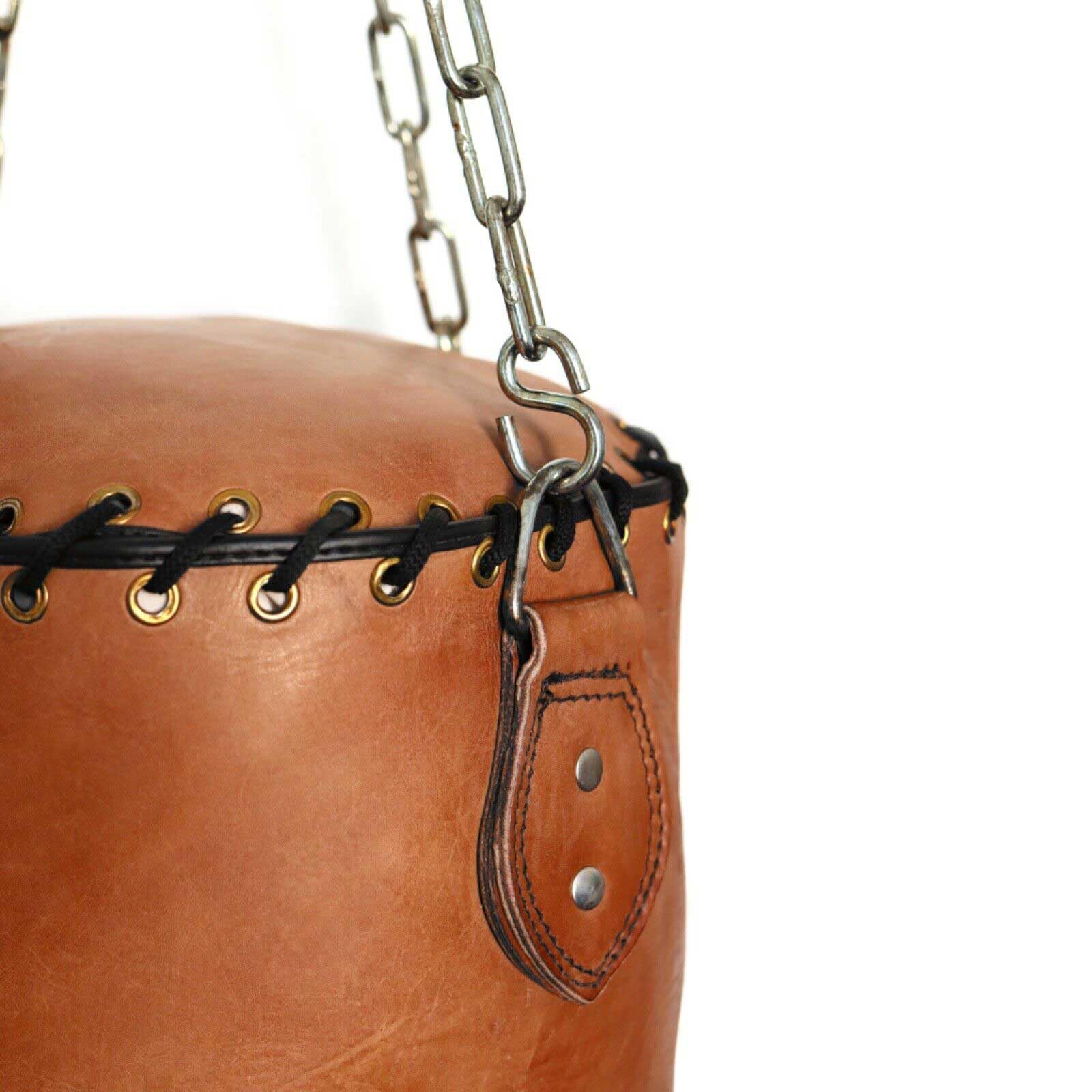 Boxsack Echtleder – Handgefertigt Vintage Leder Boxsack 100 cm Ungefüllt Befüllbar Trainingssack Deko Homegym inkl. Heavy-Duty-Kette für Deckenmontage