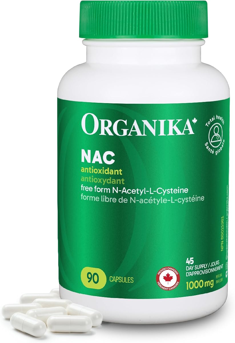 Organika Canadian-Made NAC (N-Acetyl-L-Cysteine) 500mg- Supports Antioxidant Glutathione Levels, Immune System Support, Liver and Detox Support- 90 caps