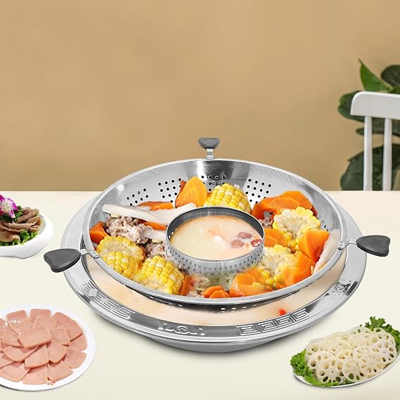 Chinese-Style Lifting Hot Pot with Divider - Large Capacity 8-12 Person Fast Heating Stainless Steel Filter Grid for Family Gatherings Parties Restaurants