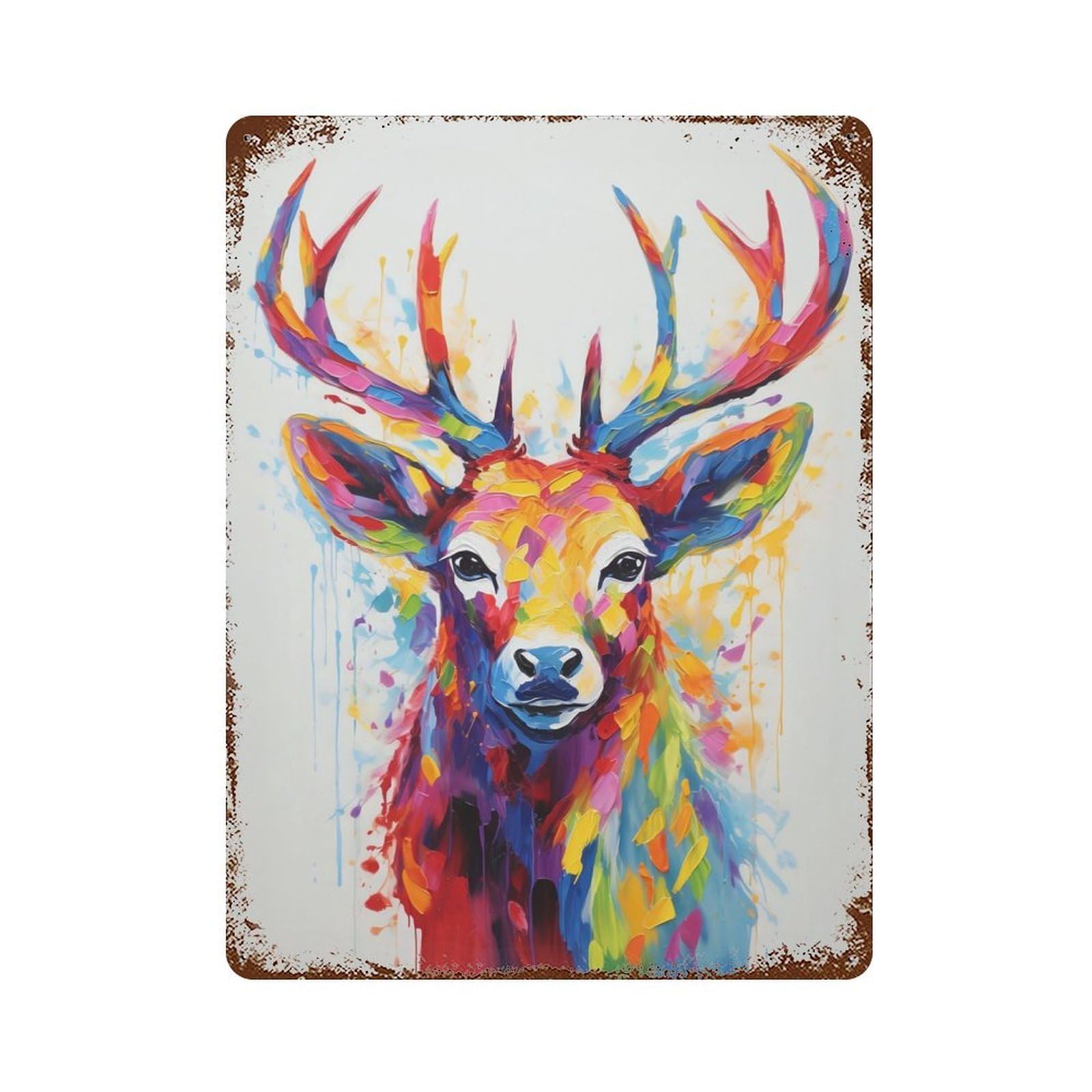 Colorful Deer Vintage Wall Sign 15.7"x11.8", Rust Effect Metal Decor for Cafe, Home Bar And Lounge Decor