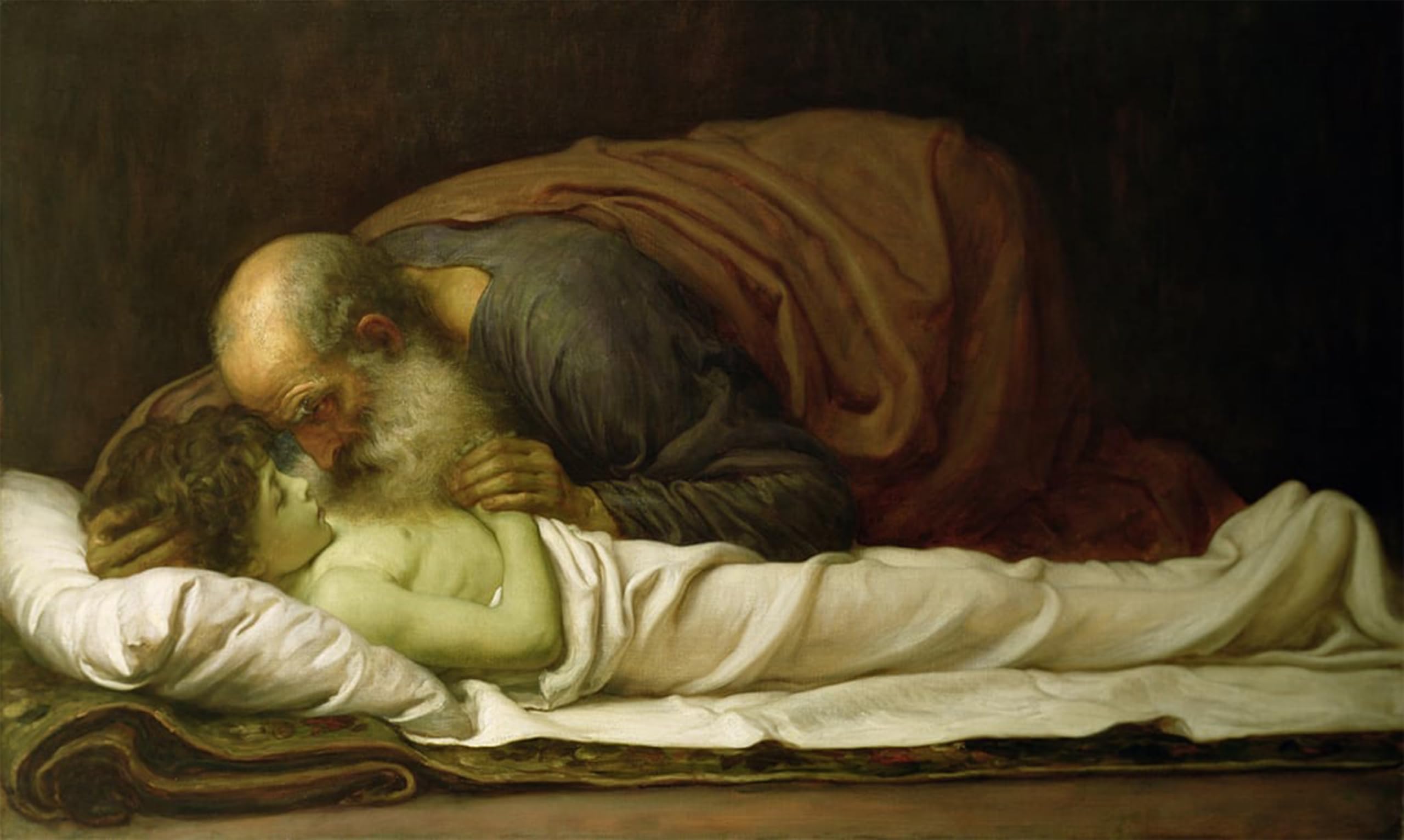ARTXLXXBN Famous Painting Canvas Artwork Graffiti Print Elisha Raising the Son of the Shunamite by Frederic Leighton Portrait Canvas Image for Home Decor 60x90cm