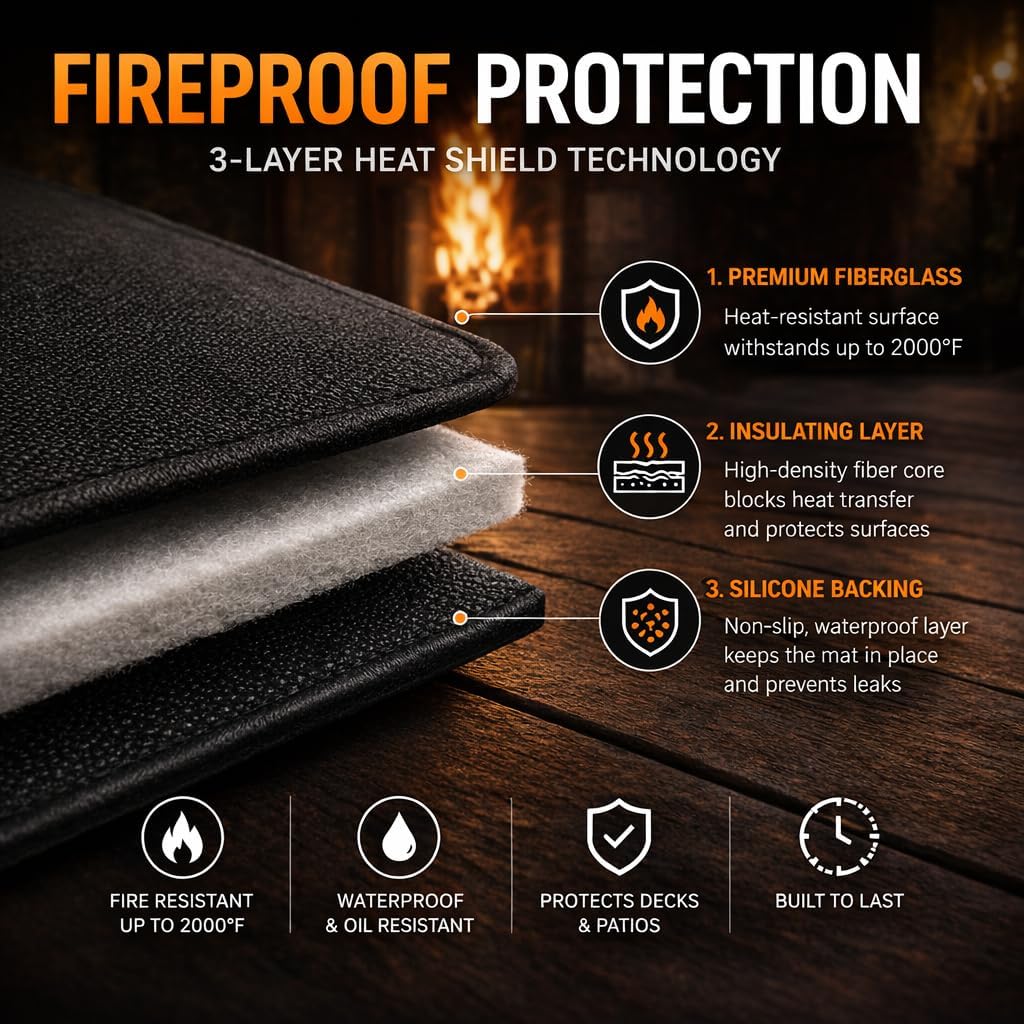 Fire Pit Cover & Fire Pit Mat Bundle (2-in-1) Fit for Solo Stove Yukon 27-29" - 28" Waterproof Heavy Duty Cover + 48" Fireproof Deck Protector, Solo Stove Yukon Accessories