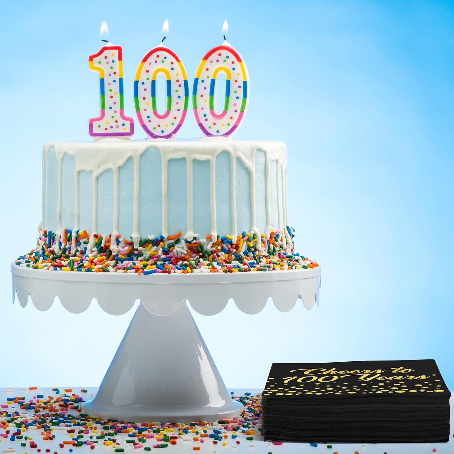 Qilery 100 Pcs Gold Black Foil Birthday Napkins Cheers to 100 Years Anniversary Birthday Decorations Cocktail Napkins Folded 6.5 x 6.5 Inch 3 Ply Disposable Tissue for Party