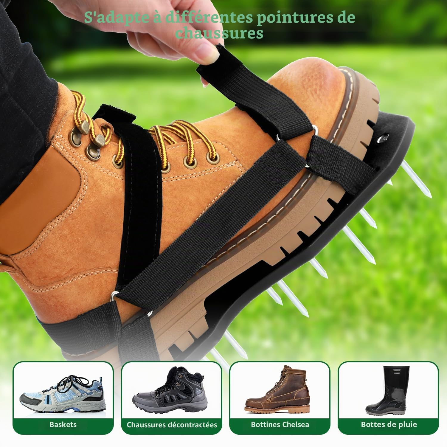 Ohuhu Sandales Aérateur Pelouse Installation Gratuite, Aérateur de pelouse avec Pelle en Acier Inoxydable, Chaussure à Gazon Chaussures à Ongles Scarificateur Gazon Chaussures pour Gazon, Noir