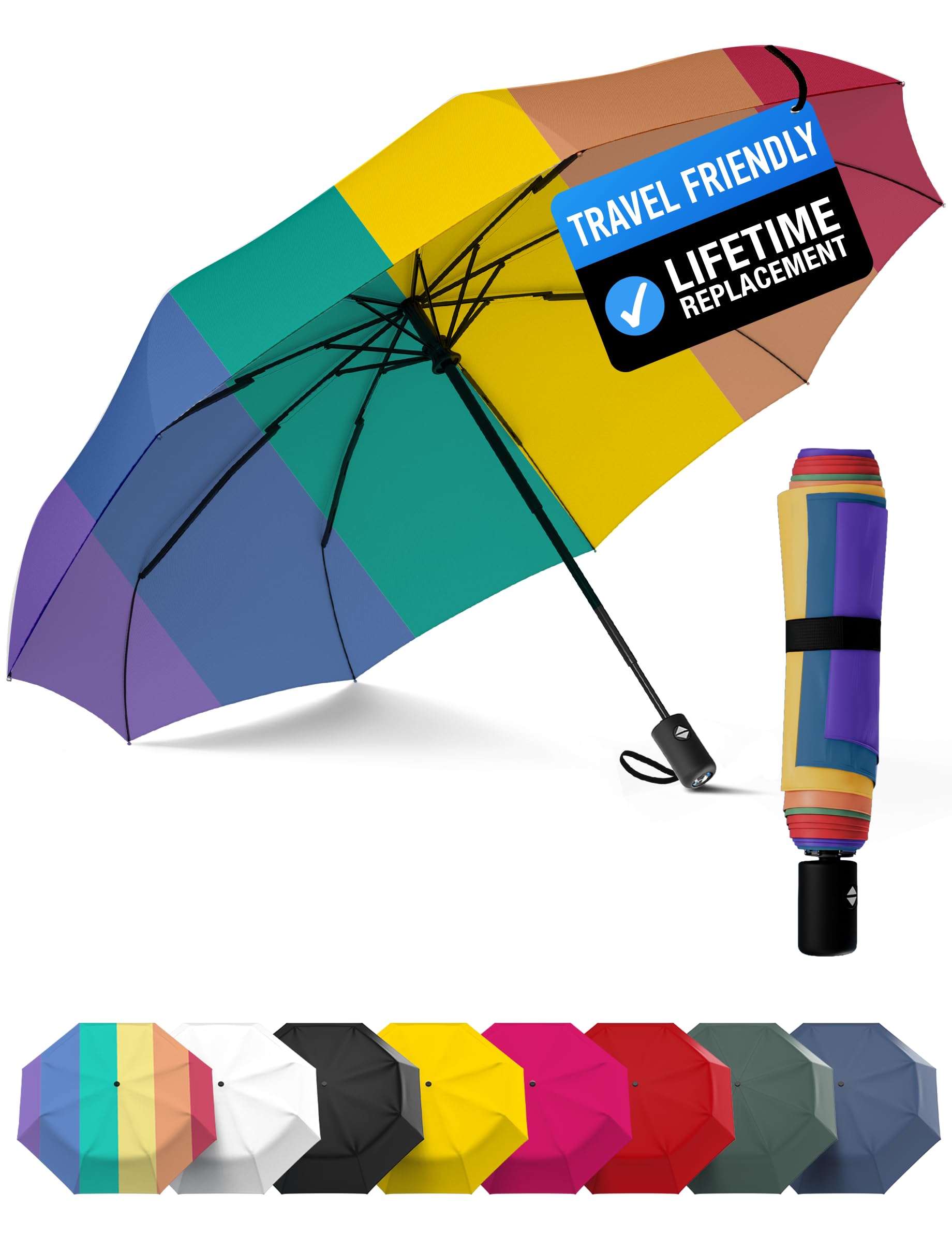 Rain-Mate Windproof Compact Umbrellas for Rain - Strong Reinforced Fiberglass Rib Design & Auto Open & Close - Portable Folding Travel Umbrella -