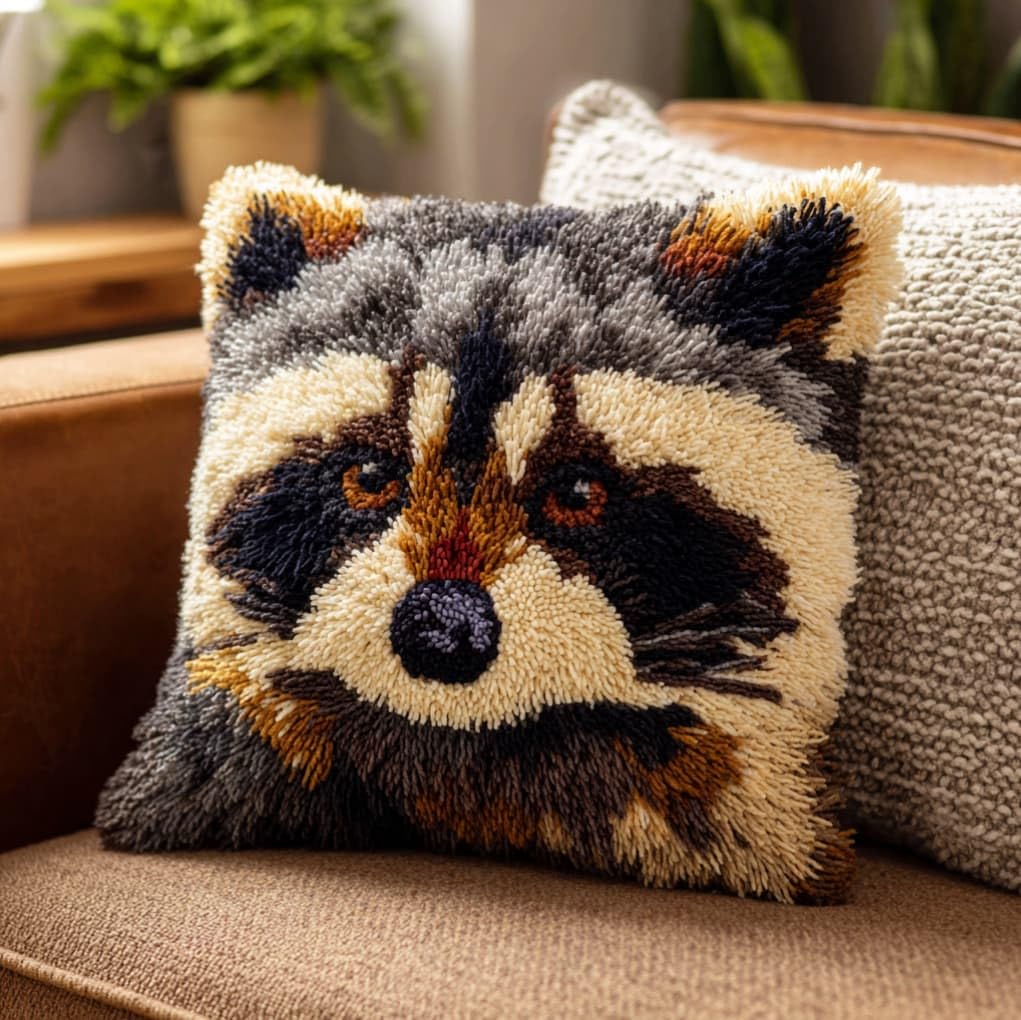 Axiangzik Raccoon Latch Hook Pillow Kit 17X17in,