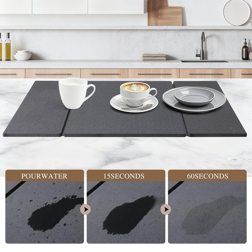 Tapis Égouttoir Silicone PU Absorption Rapide Cuisine(Dark gray)