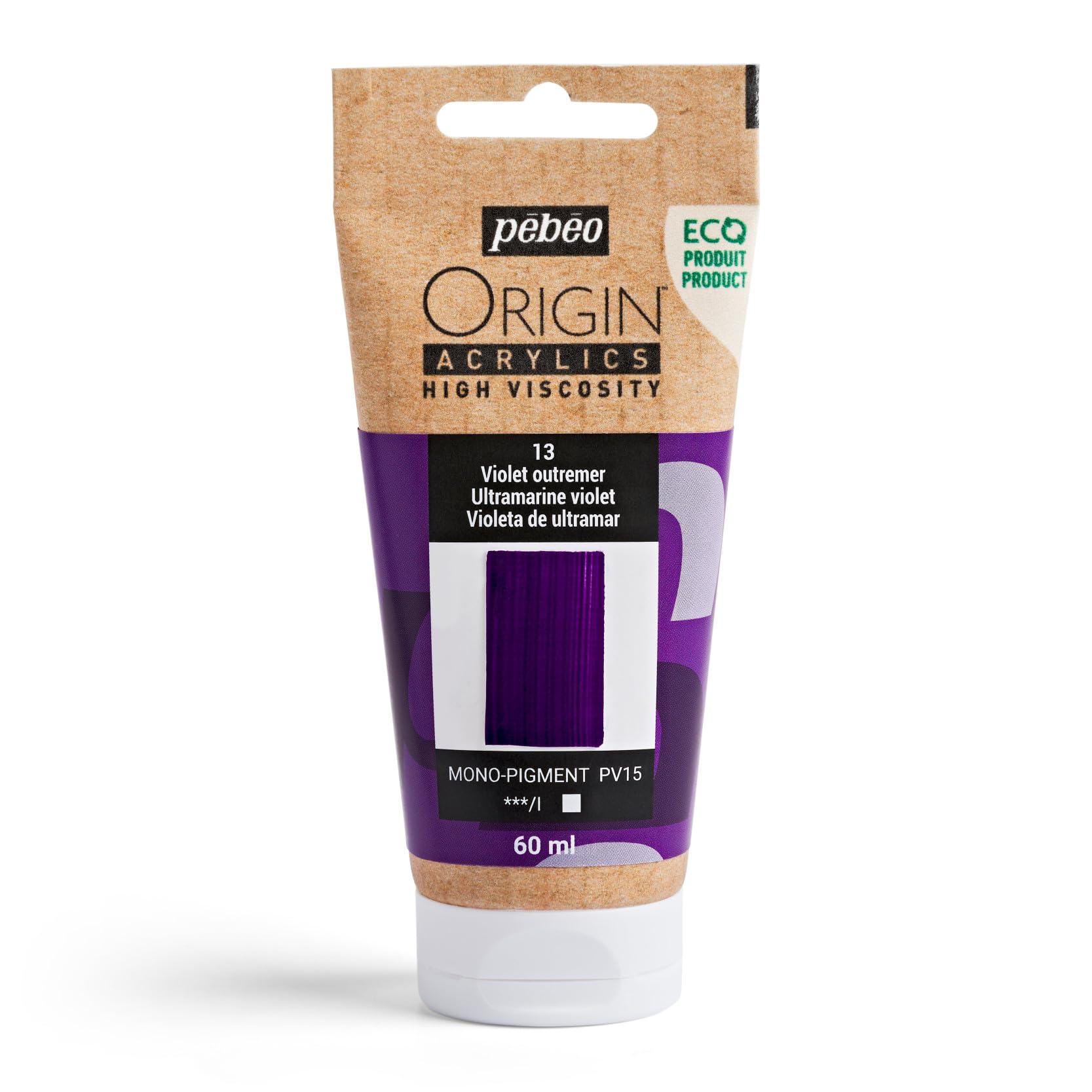 Pebeo Ultramarine Violet - Origin Acrylics 60 Ml - Eco-Designed Acrylic Paint - High Viscosity - Matt Finish - 100% Recycled Binder - 96% European Raw Materials