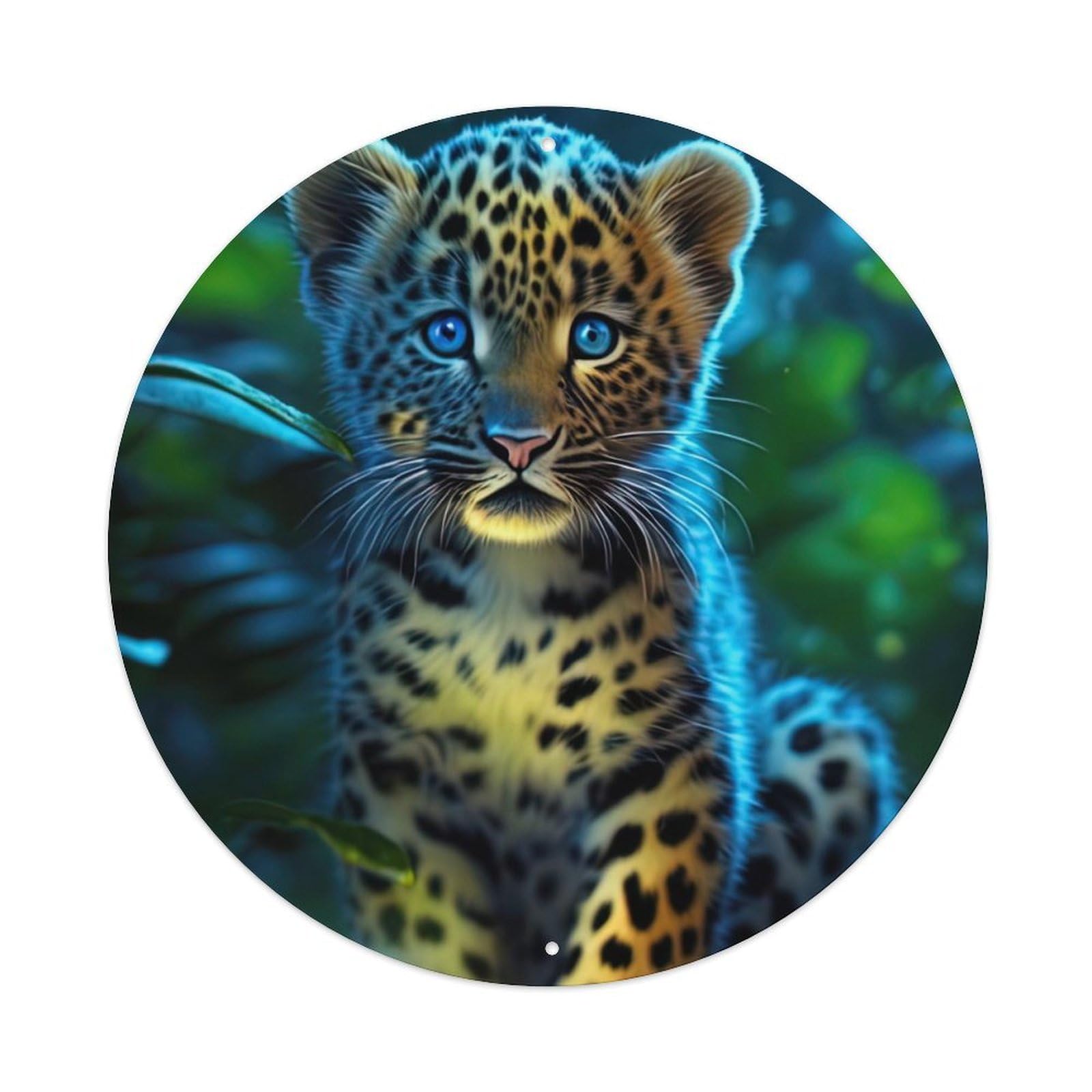 Little Blue Eyed Leopard Wildlife Artwork Metal Tin Sign