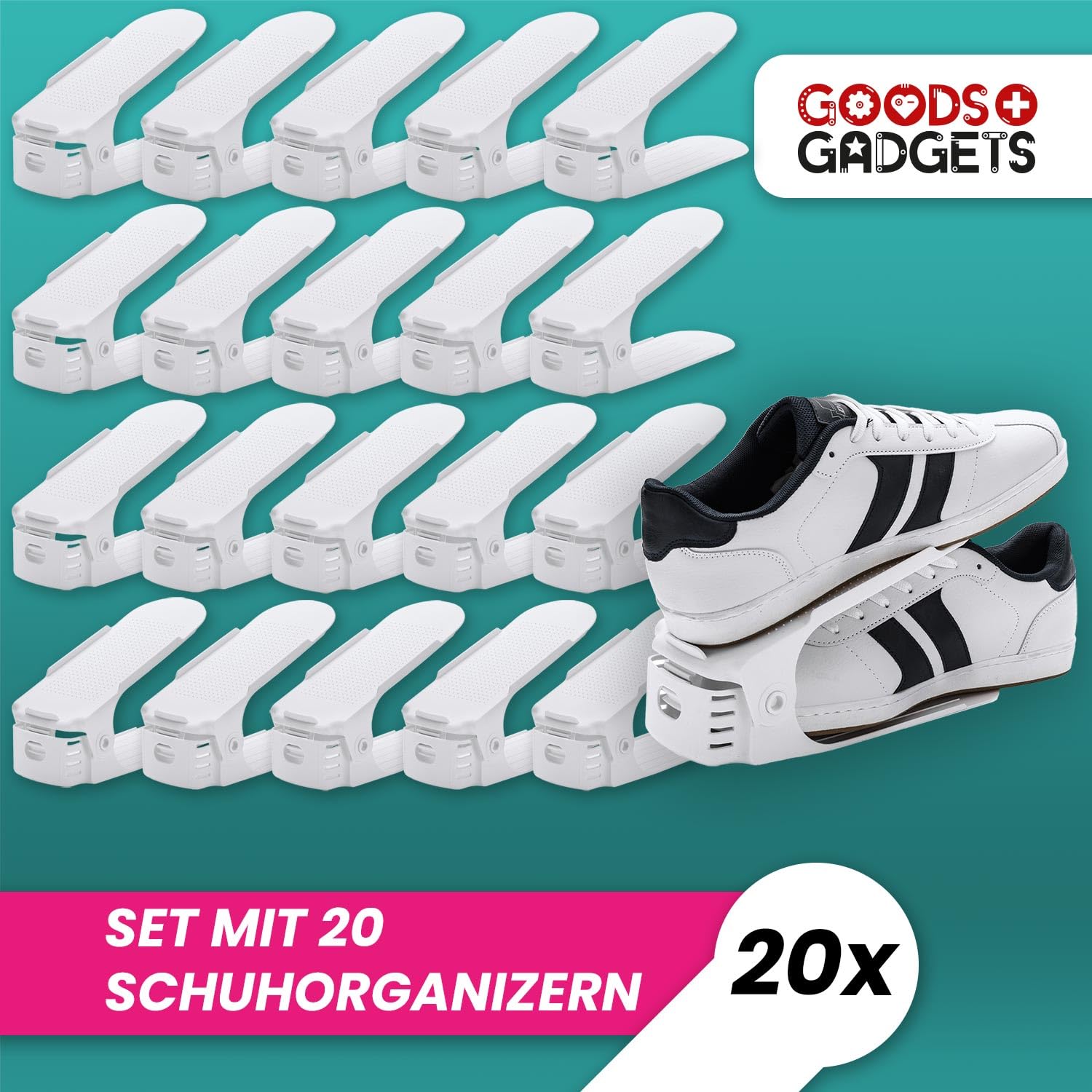 GOODS+GADGETS® Schuhstapler 20er Set, Schuhorganizer für 50% mehr Platz
