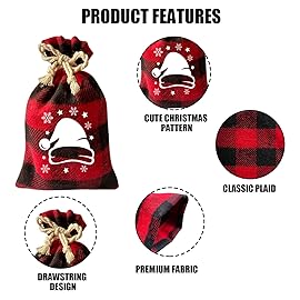 CCINEE 36Pcs Christmas Buffalo Plaid Drawstring Bags Red and Black Plaid Xmas Burlap Bag Reusable Treat Candy Bag Cotton Gift Bags with Drawstrings for Candy Wrapper Christmas Party Favors