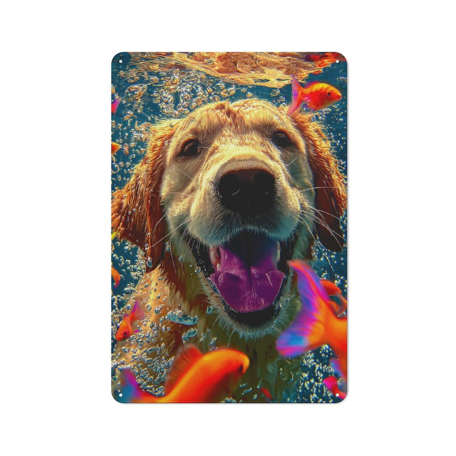Junmoney Underwater Canine Adventure Metal Wall Plaque For Travel Lovers, Birthday, Housewarming Or Christmas Gift, 30X20cm