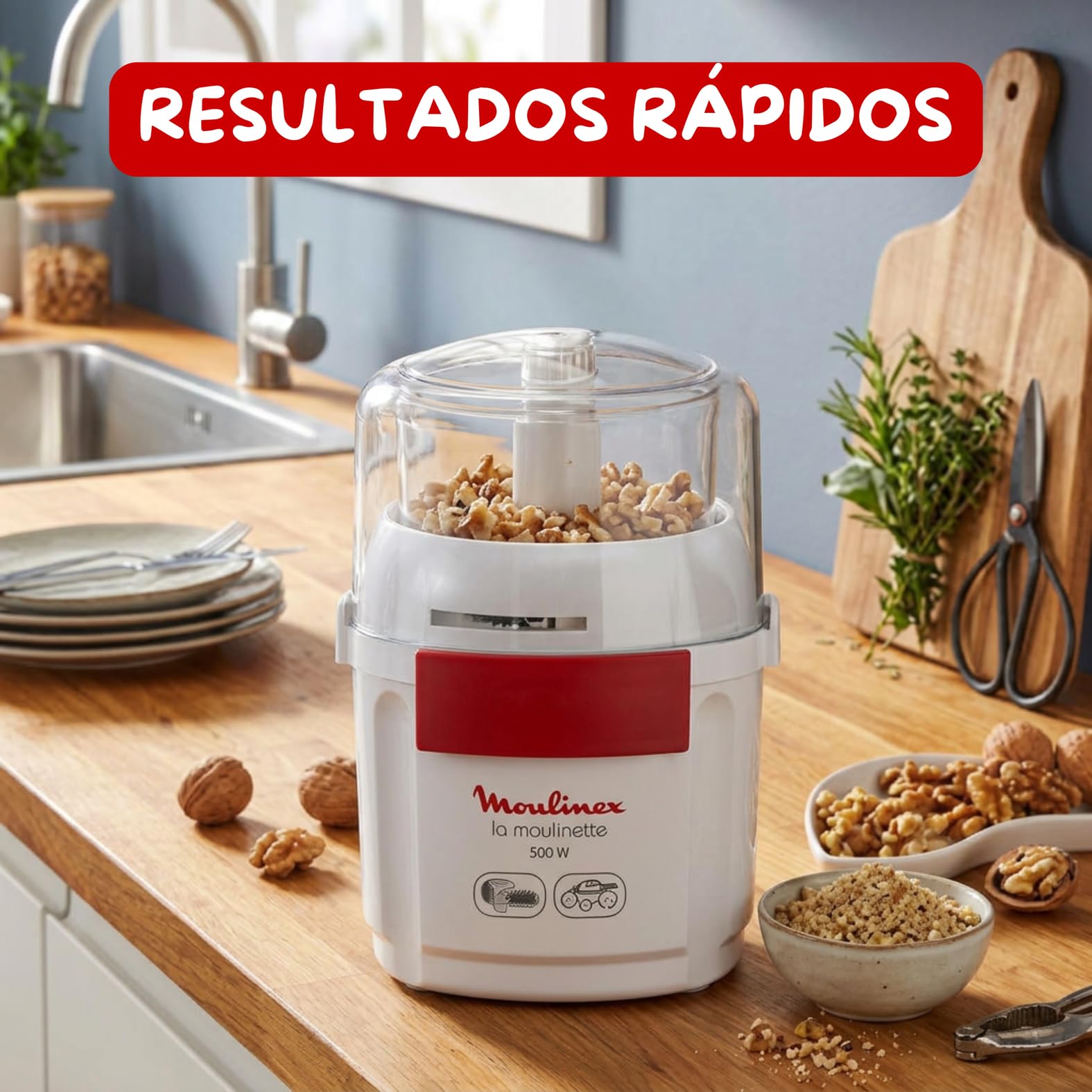 Moulinex Picadora la Moulinette, picadora de 800 W, pica carne, verduras, frutos secos, queso, 200 gr capacidad, pica, corta o mezcla, sistema 1-2-3, cuchilla doble acero inoxidable, blanco, AD5601