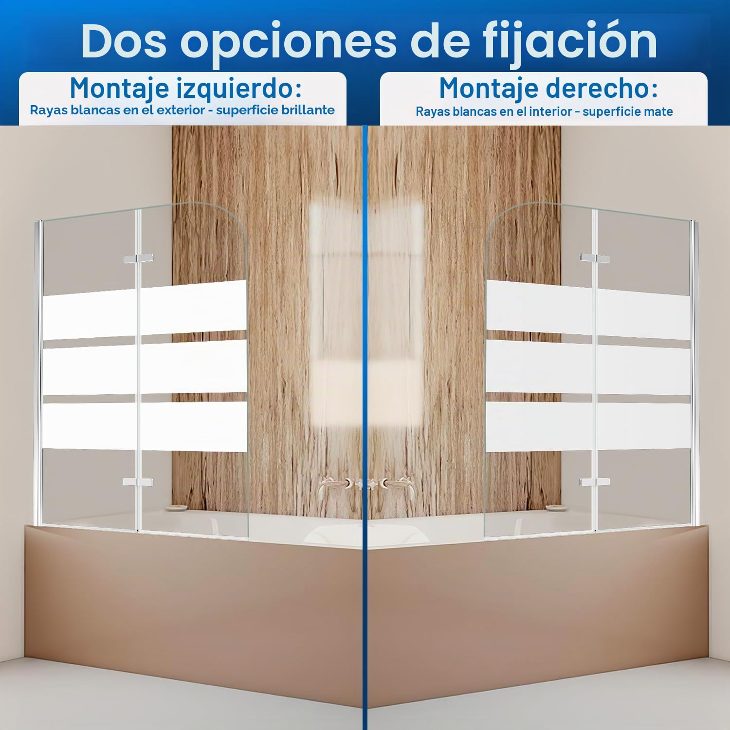 Panel de ducha plegable para bañera, 100 x 140 cm, 2 piezas de vidrio de seguridad de 6 mm (EGS), accesorio para bañera, tiras blancas