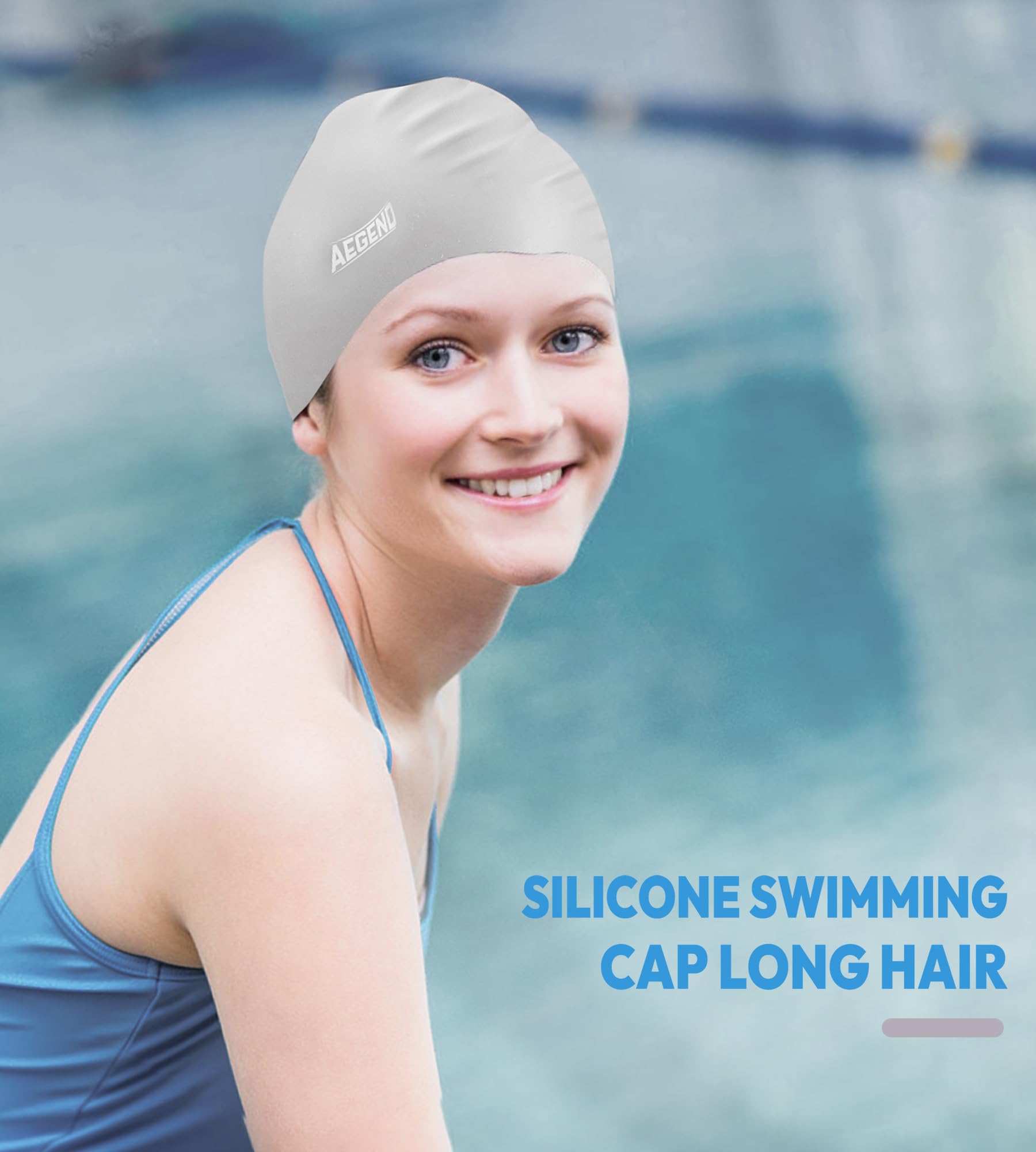 Aegend Cuffia da nuoto per capelli lunghi, in silicone resistente, per donne, uomini, adulti, ragazzi, bambini, facili da indossare e togliere, 6 colori