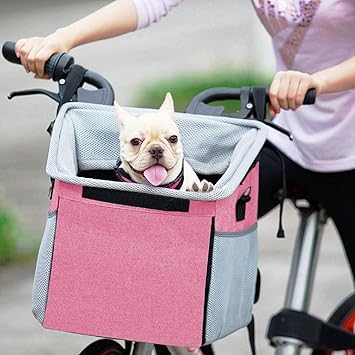 Emily Pets Pet Carrier Bicycle Basket Bag Pet Carrier/Booster Backpack for Dogs and Cats with Big Side Pockets,Comfy & Padded Shoulder Strap,Travel with Your Pet Safety(Pink)
