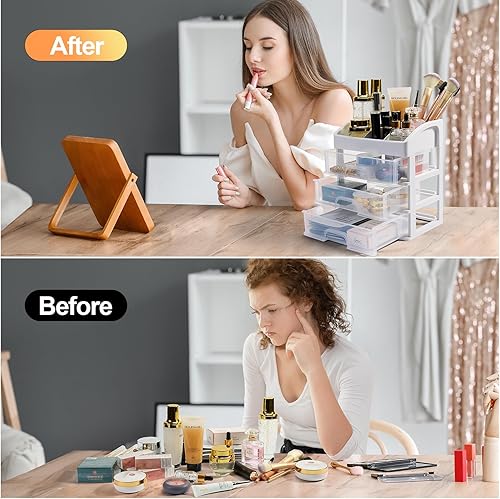 Miniatura 5 de Caja de almacenamiento transparente de 3 niveles para tocador, caja de almacenamiento transparente de 3 niveles para encimera, pequeños y bonitos