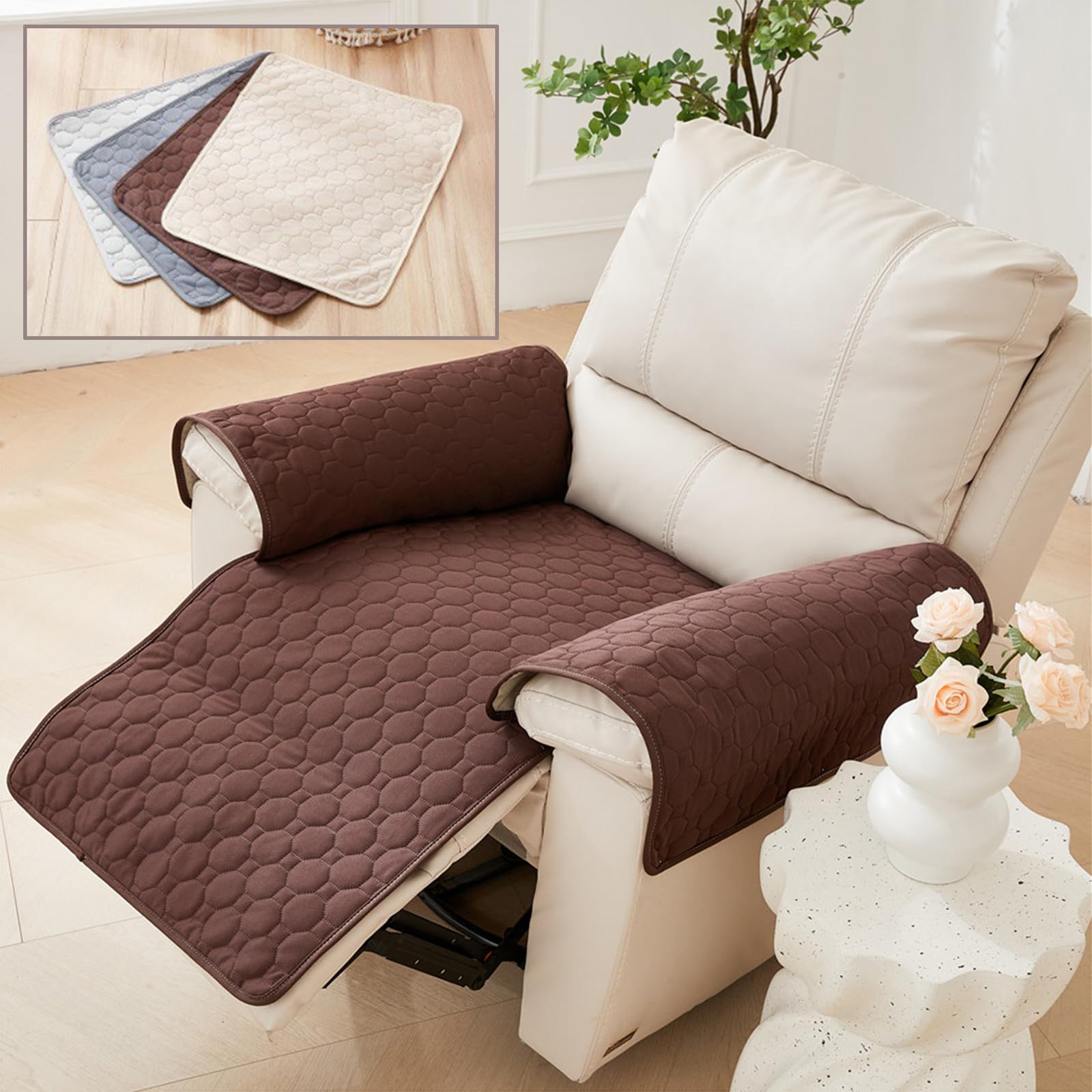 Copripoltrona Relax, Copertura Salvadivano Copri Poltrona Relax Reclinabile, Tappetino Antiscivolo Lavabile per Protezione Divano per Braccioli E Divani Rimovibili (caffè,Set da 4 Pezzi)
