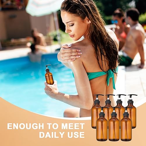 Miniatura 4 de Tanlade 24 botellas de bomba de vidrio de 8 onzas, botella vacía, dispensador de jabón de vidrio con bomba, recipientes recargables y embudos de