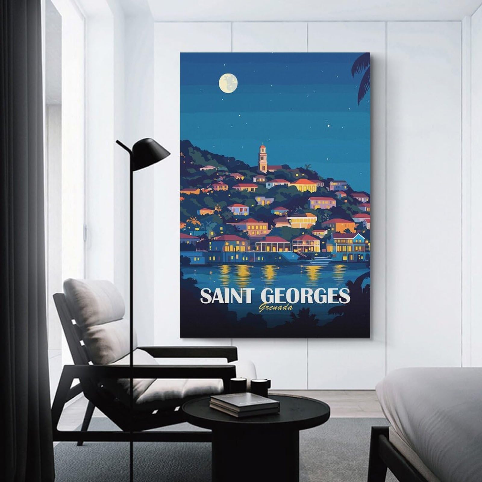 Junmoney Room Decor Wall Art Saint Georges, Grenada at Night, 12x18inch(30x45cm), for Gallery Wall Decor And Room Displays, An Easy Match for Collected Prints