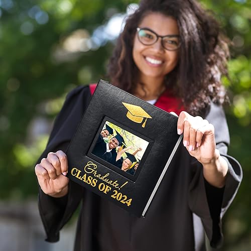 Miniatura 5 de ReliThick Álbum de fotos de graduación de clase 2024 con capacidad para 200 piezas de fotos de 4 x 6 pulgadas, álbum de cuero de graduación 2024 con