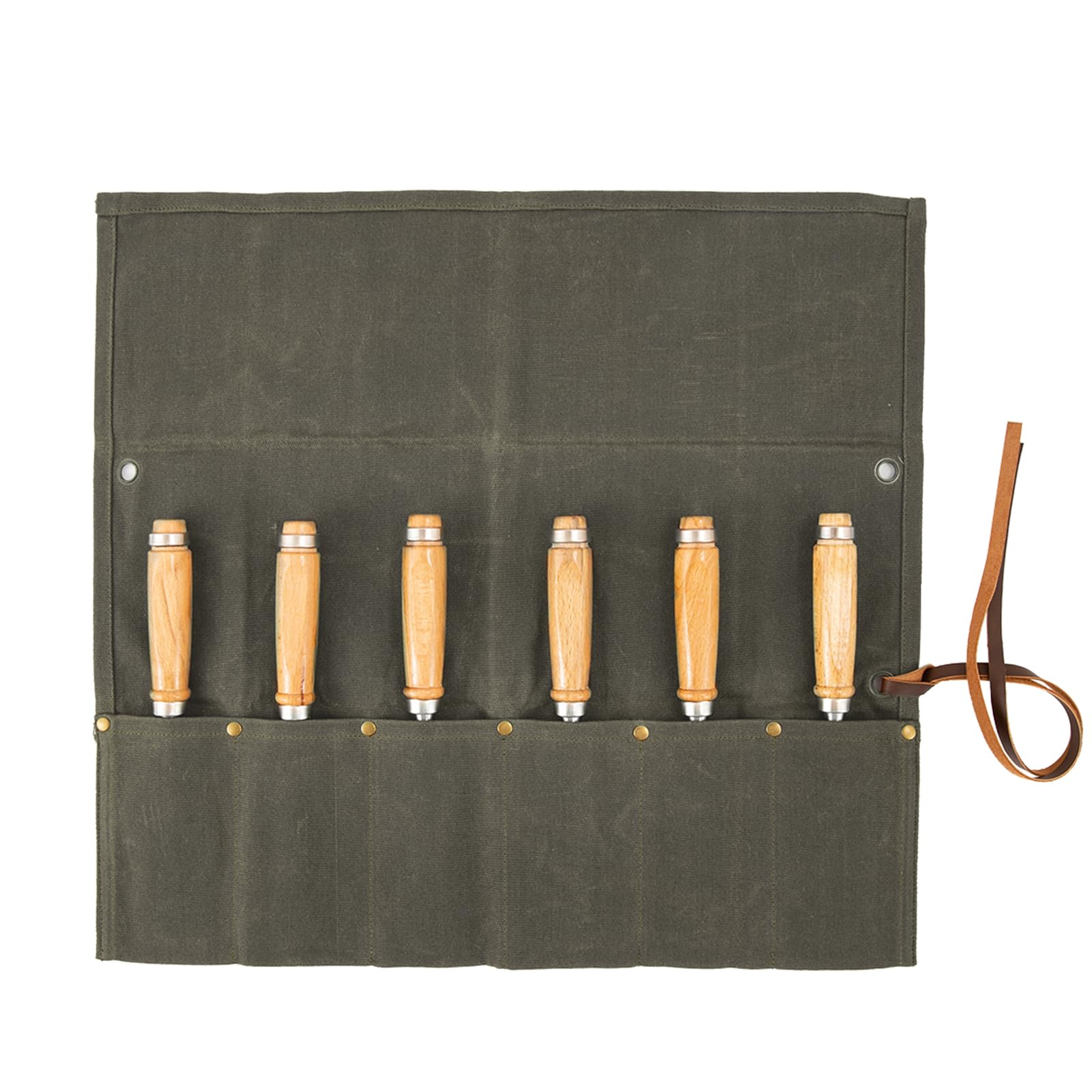 Chisel Roll,6 Pockets Roll Up Tool Pouch,Waxed Canvas Small Tool Roll Organizer and Wrench Roll Up Pouch,Store Chisel,Wrench,Pliers,Carving Knife
