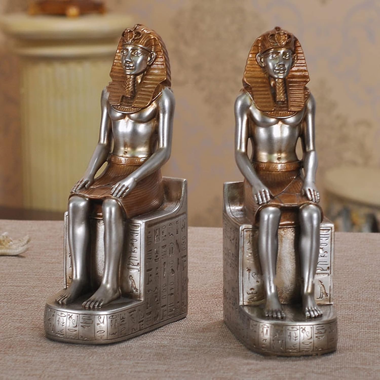 TimeStamp Decorative Bookends,Rustic Unique Egyptian Pharaoh Sculpture Book Ends Stoppers Holder Nonskid for Home Shelves,Polyresin,4.7 x 3.9 x 8.5 Inches,(Set of 2)