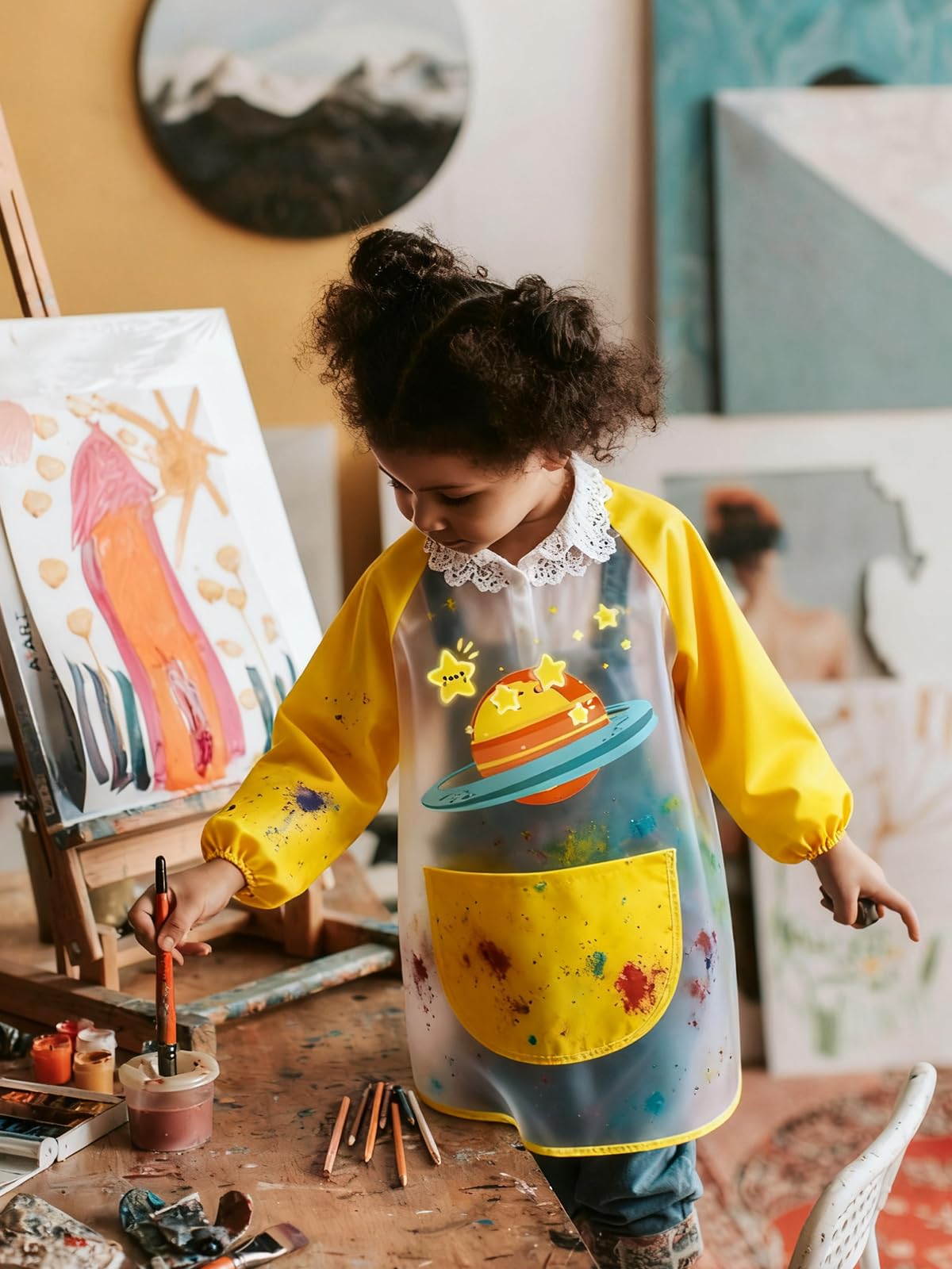 Nanwansu Kids Art Apron Waterproof Long Sleeve Smock Artist Painting Apron for Children - Image 3