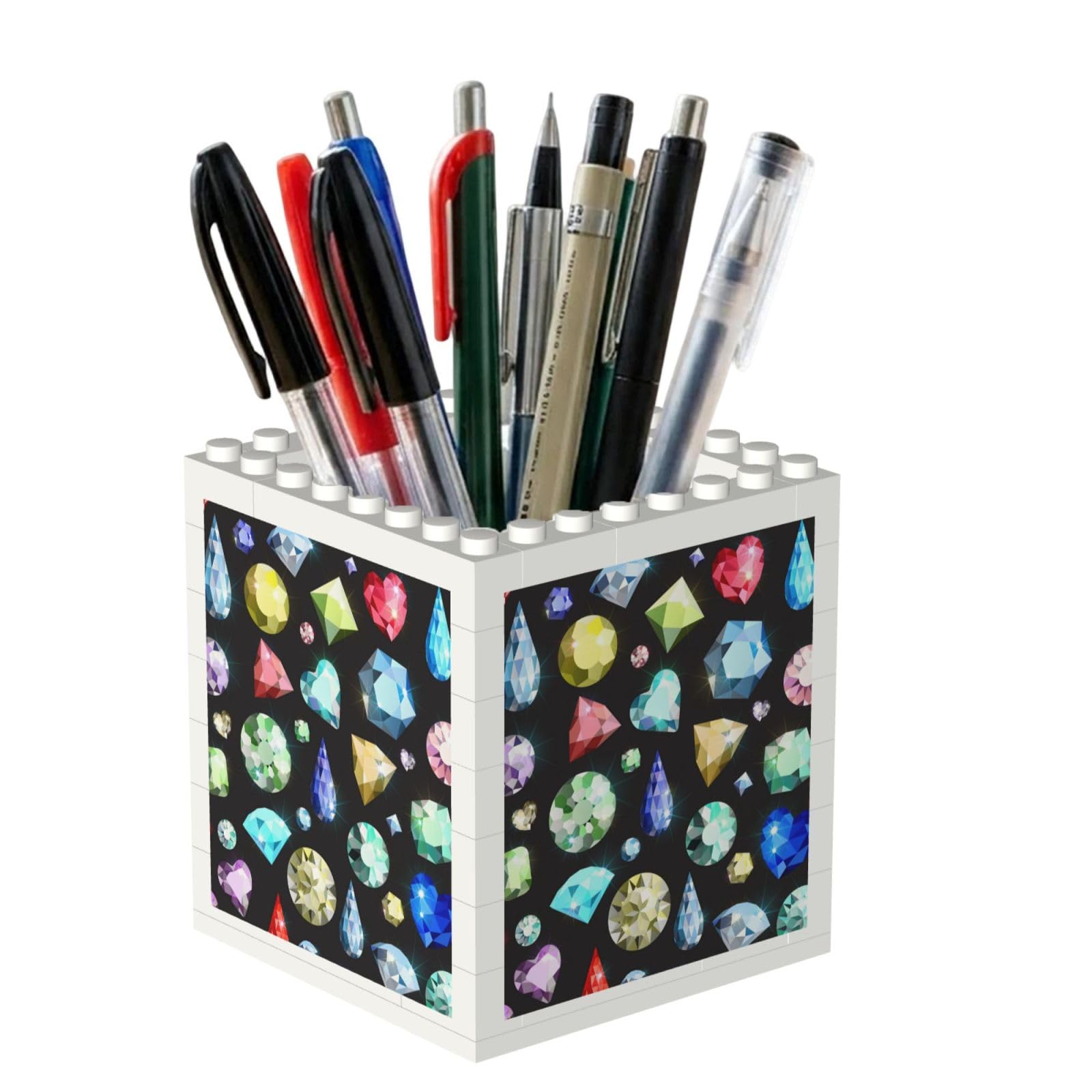 Poadnly Colored Gemstone Pattern, Pen Pot Pencil Holder for Office Home School, Compact Desk Organiser for Office Stationery