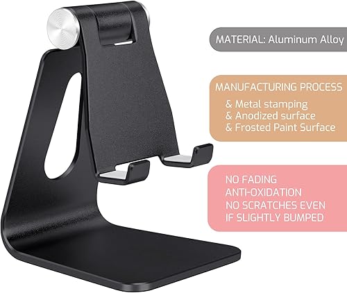 Miniatura 4 de Soporte ajustable del teléfono celular de la aleación de aluminio,Soporte de teléfono de metal de escritorio,Cuna de teléfono inteligente,Negro